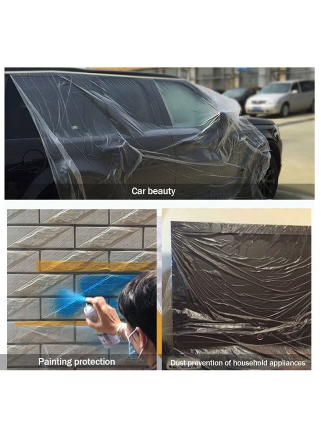 FAYET Pre-Taped Masking Film Plastic Sheeting (2m x 20m Roll), Tear-Resistant Static-Cling Paint Protection Cover for Automotive, Furniture, Cabinets, Floors, Carpet and Dust Protection - Image 5